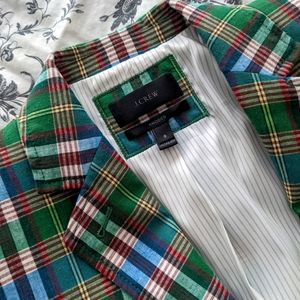Jcrew Rhodes cotton linen blazer size 8 Madras plaid green vacation travel